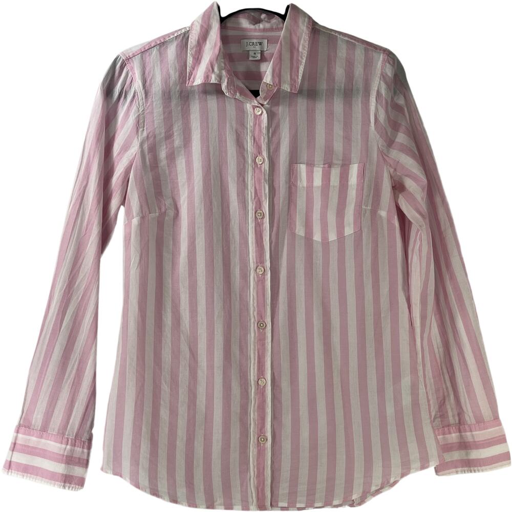 J. Crew Pink White Striped Boyfriend Button Down Shirt Size S